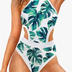 NWT Tropical Leaf Print Swimsuit